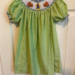 Sucre by Le Za Me pumpkin Green Gingham Smocked Dress
